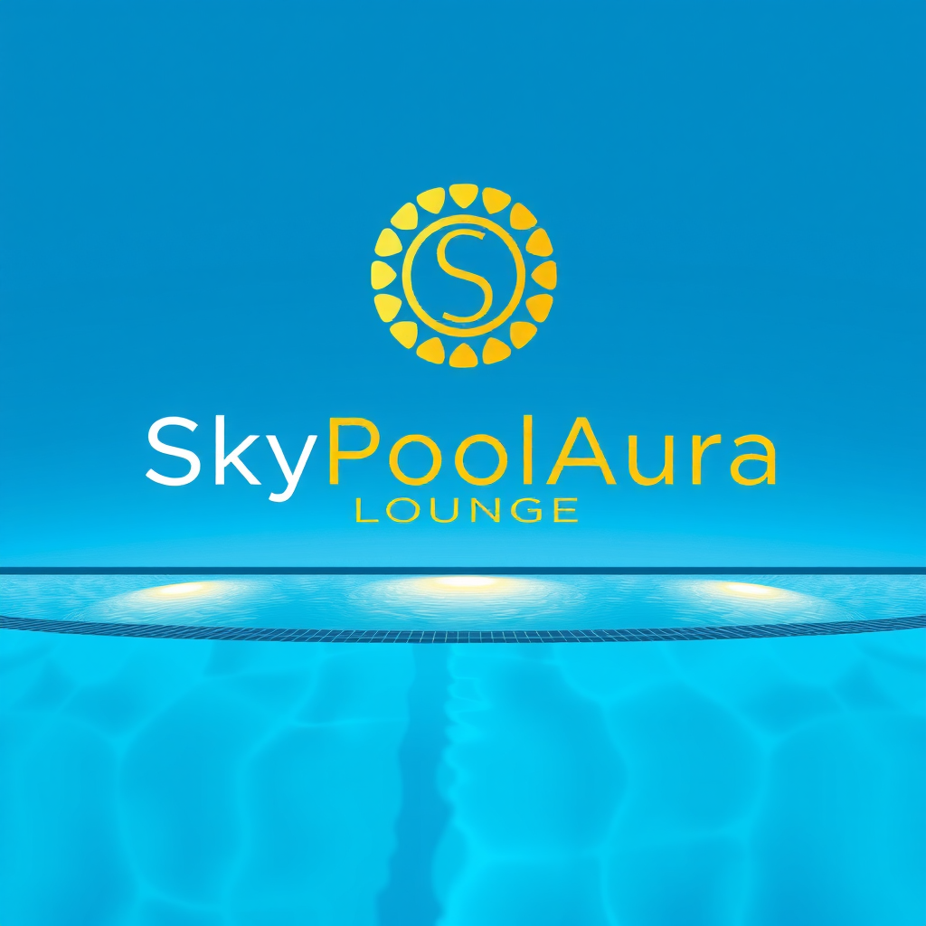SkyPoolAuraLounge.com luxury infinity pool logo with golden accents and sky blue elements